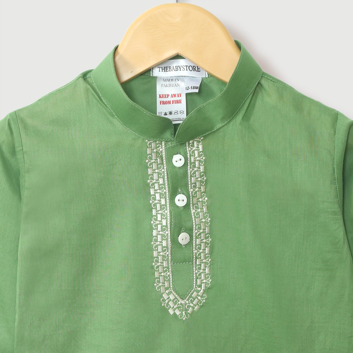Green Embroidered Baby Kurta Set
