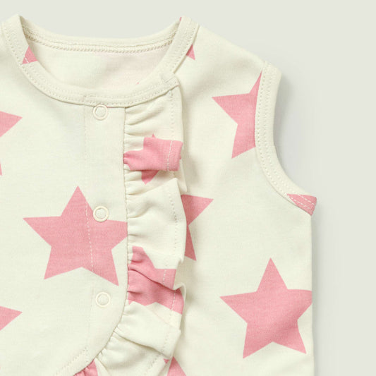 Pink Stars Ruffled Top