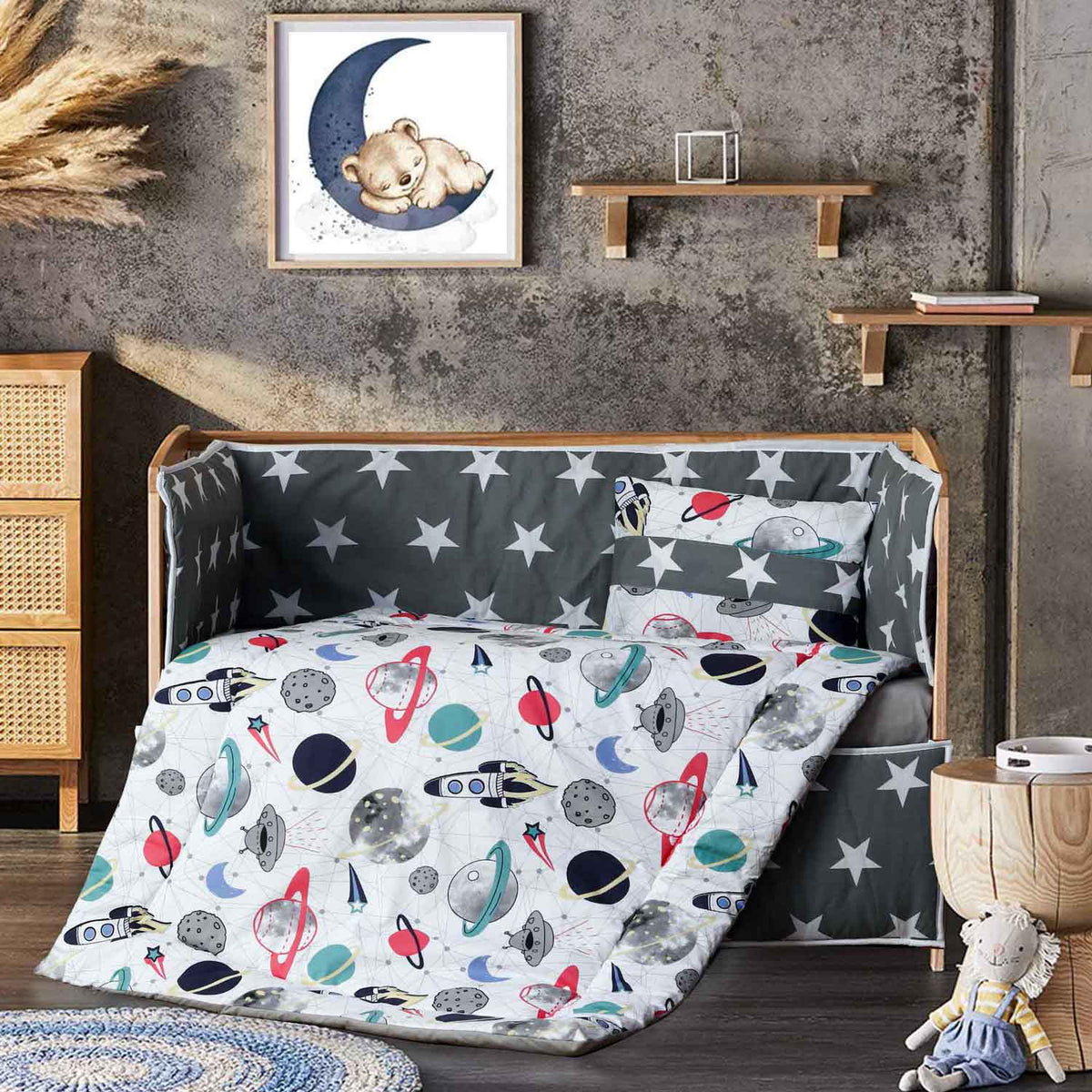 Grey Stars Baby Cot Set The Baby Store