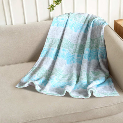 Floral Stripes Blue Green Fleece Blanket