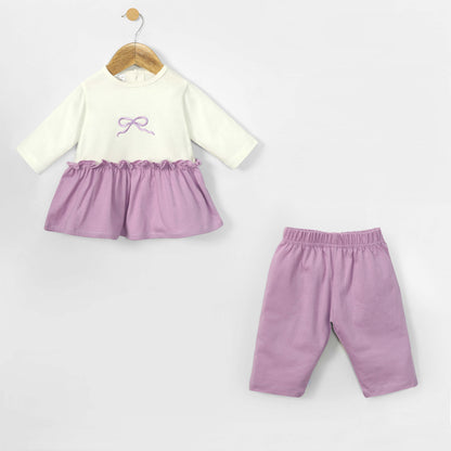 Mauve Mist Bow Frock & Trouser 2pc Set