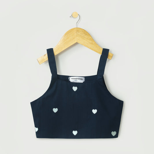 Navy Heart Embroidered Top With Lehnga