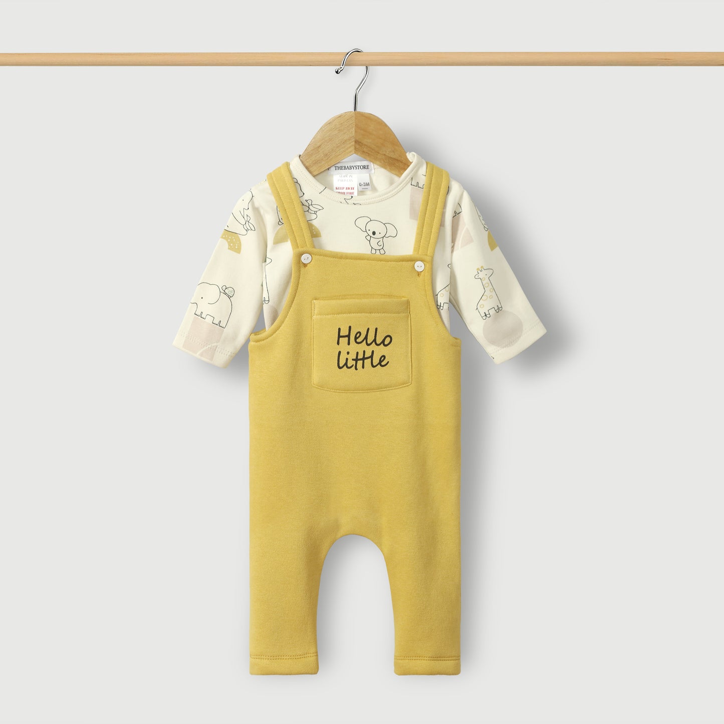 Hello Little Knitted Fleece Dungaree 2pc Set