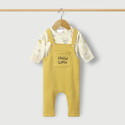 Hello Little Knitted Fleece Dungaree 2pc Set