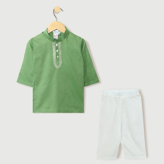 Green Embroidered Baby Kurta Set