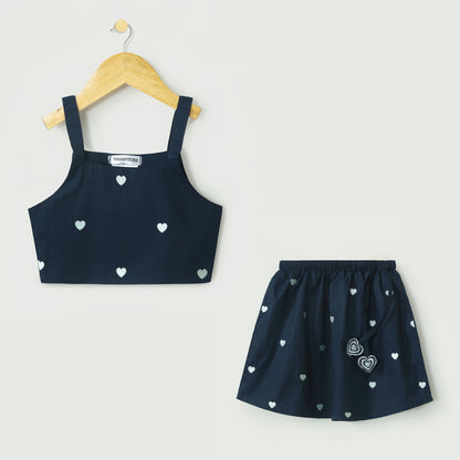 Navy Heart Embroidered Top With Lehnga
