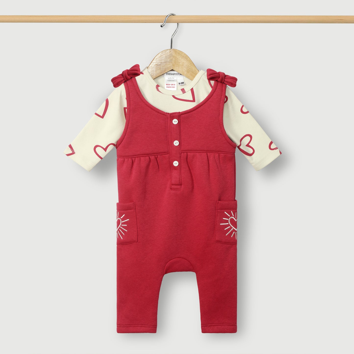Heart Knitted Fleece Dungaree 2pc Set