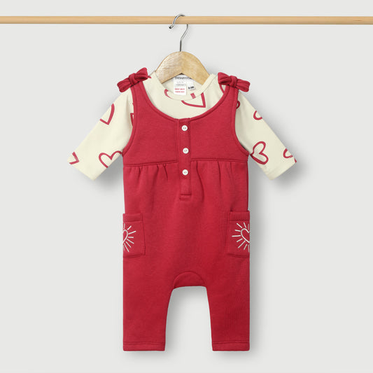 Heart Knitted Fleece Dungaree 2pc Set