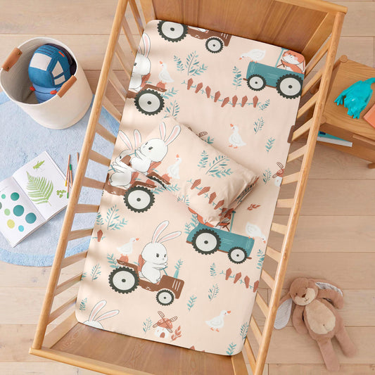 Bunny Tractor Baby Crib Bedding Set