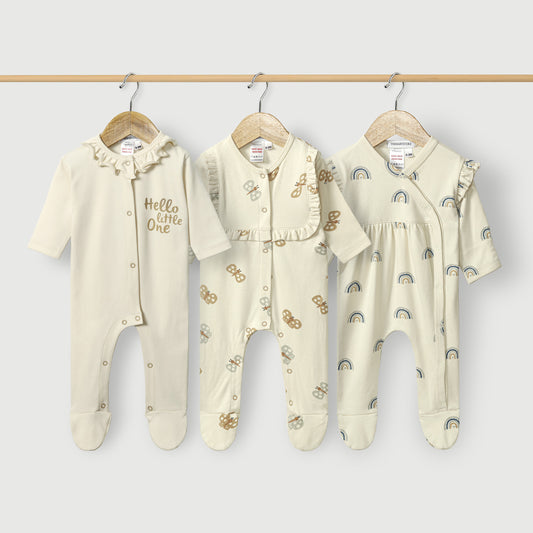 Butterfly Printed Baby Rompers (Pack of 3)