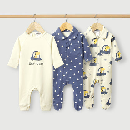 Cars Printed Baby Rompers (Pack of 3)