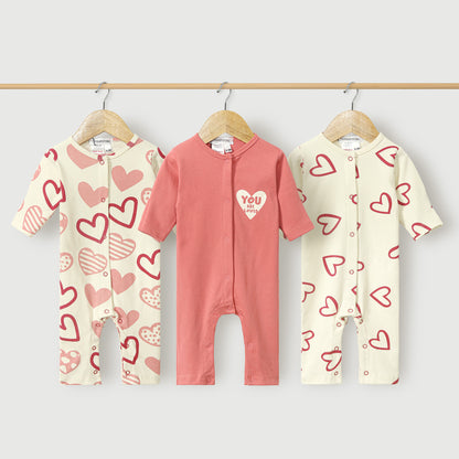 Heart Printed Baby Rompers (Pack of 3)