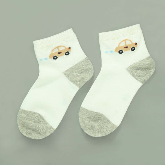 Mini Car Kids Socks White