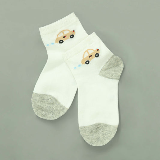 Mini Car Kids Socks White