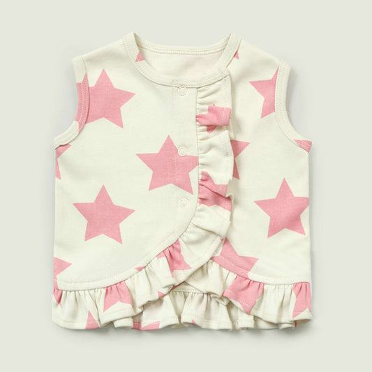 Pink Stars Ruffled Top
