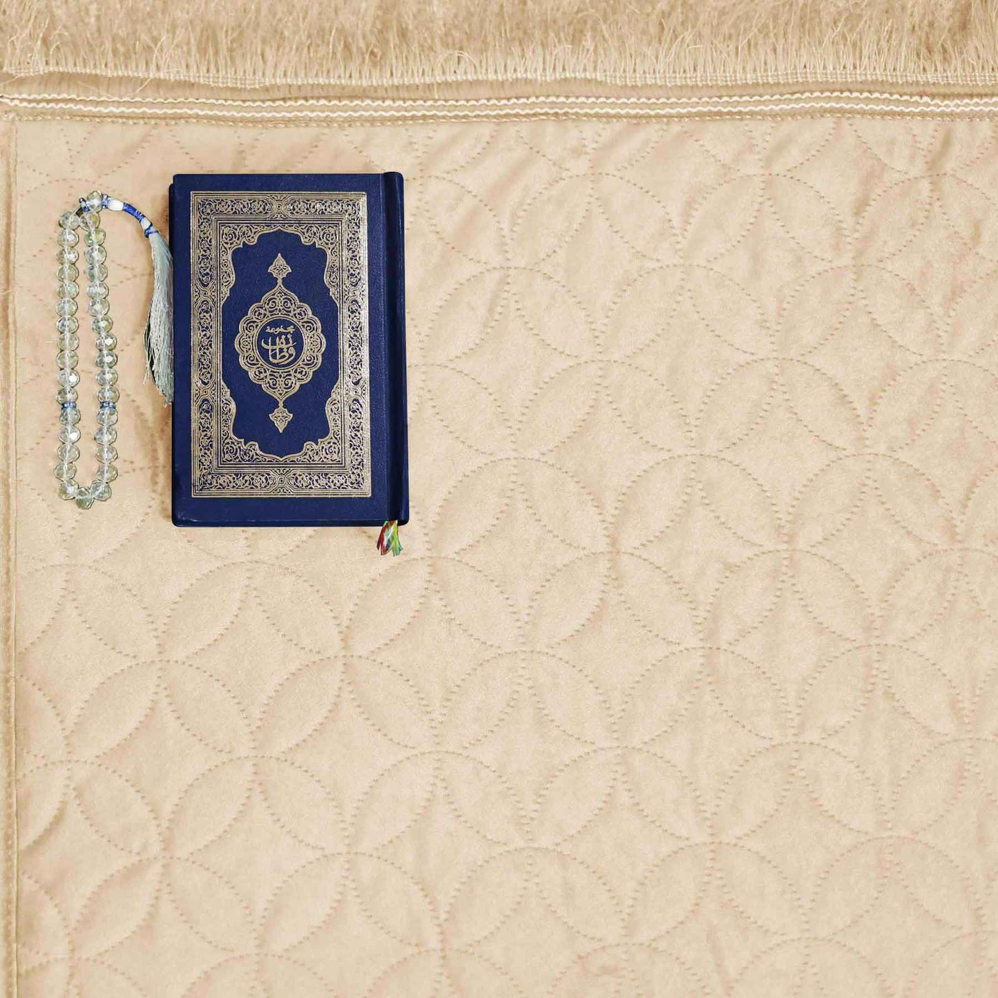 luxury velvet embossed kids prayer mat beige