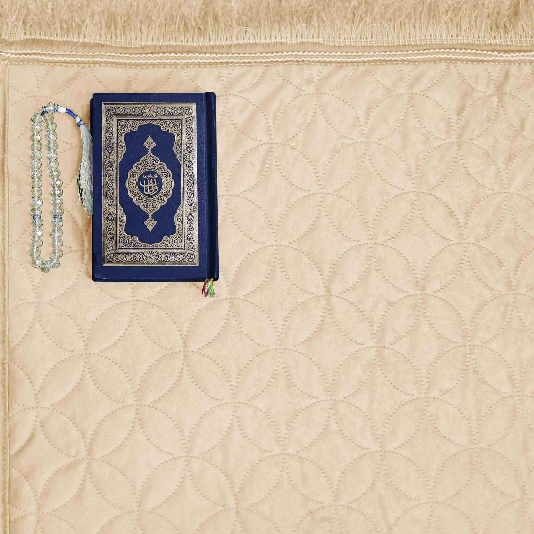luxury velvet embossed kids prayer mat beige