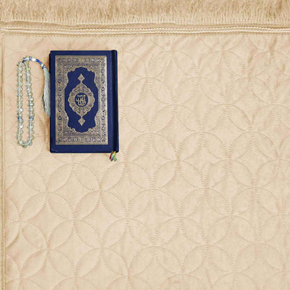 luxury velvet embossed kids prayer mat beige