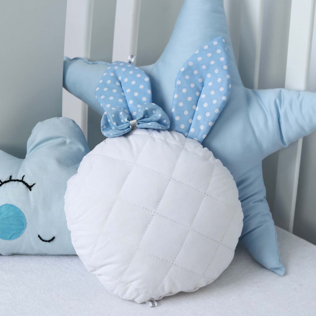 blue bunny heart filled cushion