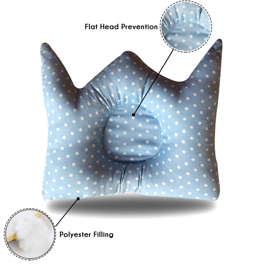 blue polka head shaping cushion