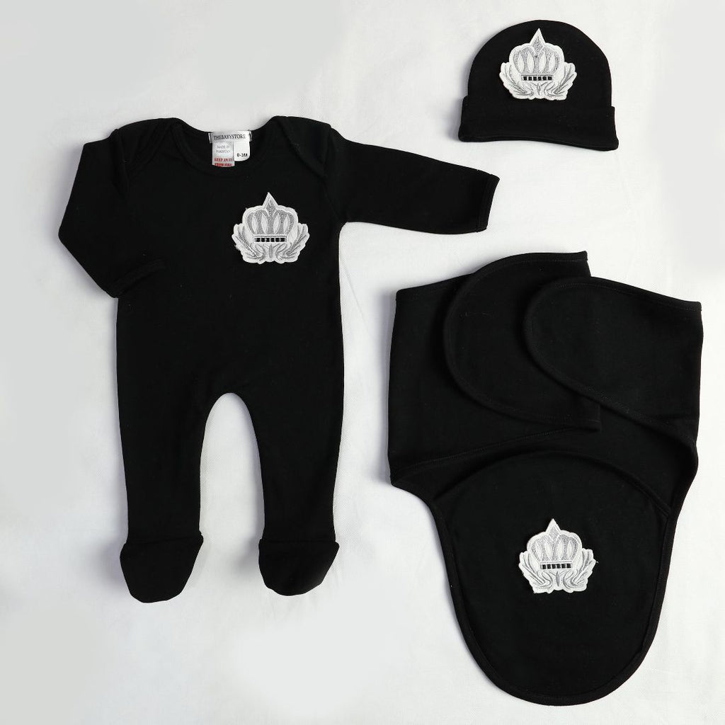 embroidered prince crown romper set
