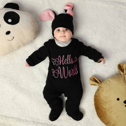 hello world embroidered romper set
