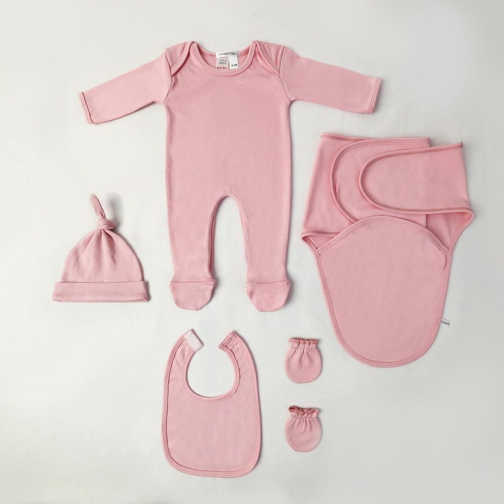 hospital bundle with romper and swaddle