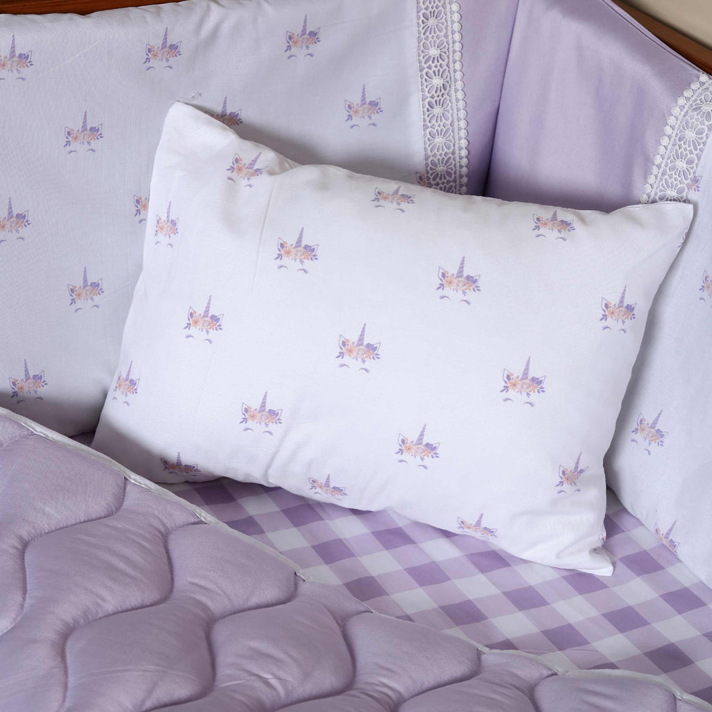 lilac unicorn quilted baby cot set