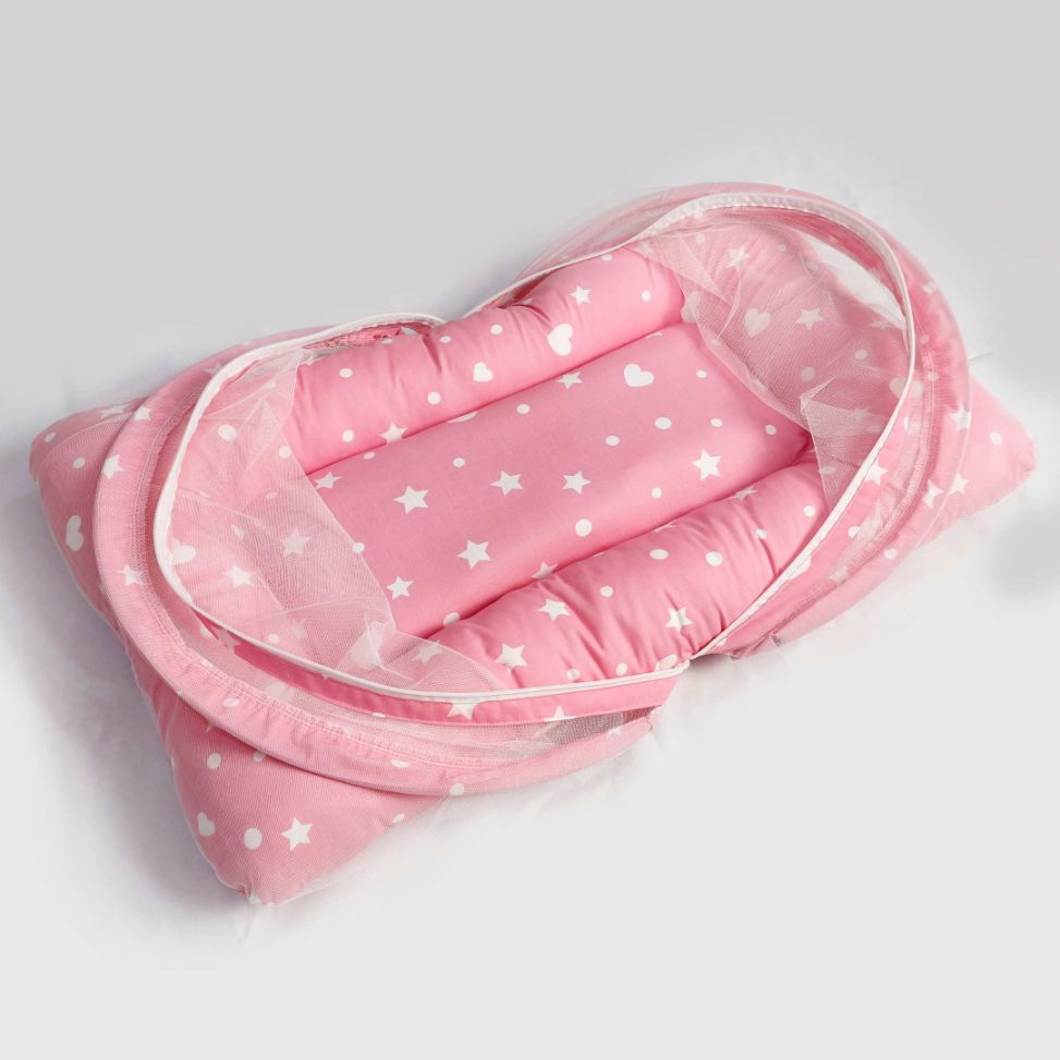 pink stars mosquito net bed