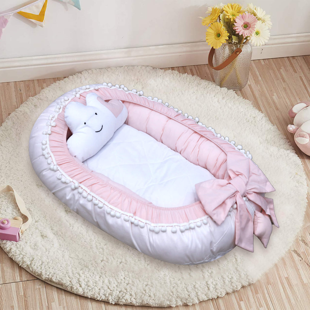 pink clouds baby snuggle bed