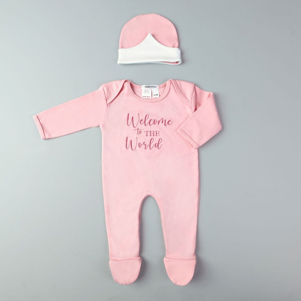 welcome to the world embroidery baby romper set