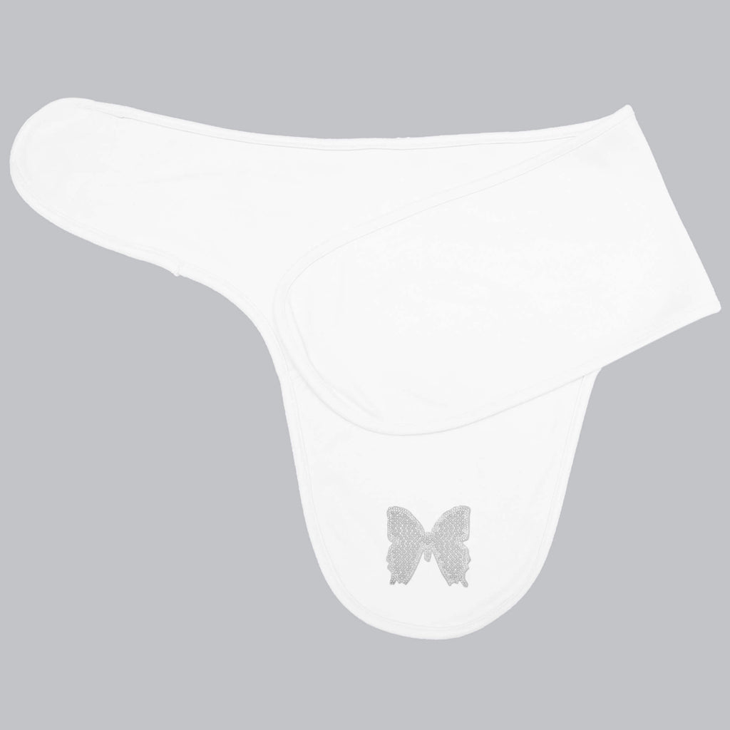 white pearl large butterfly baby swaddle
