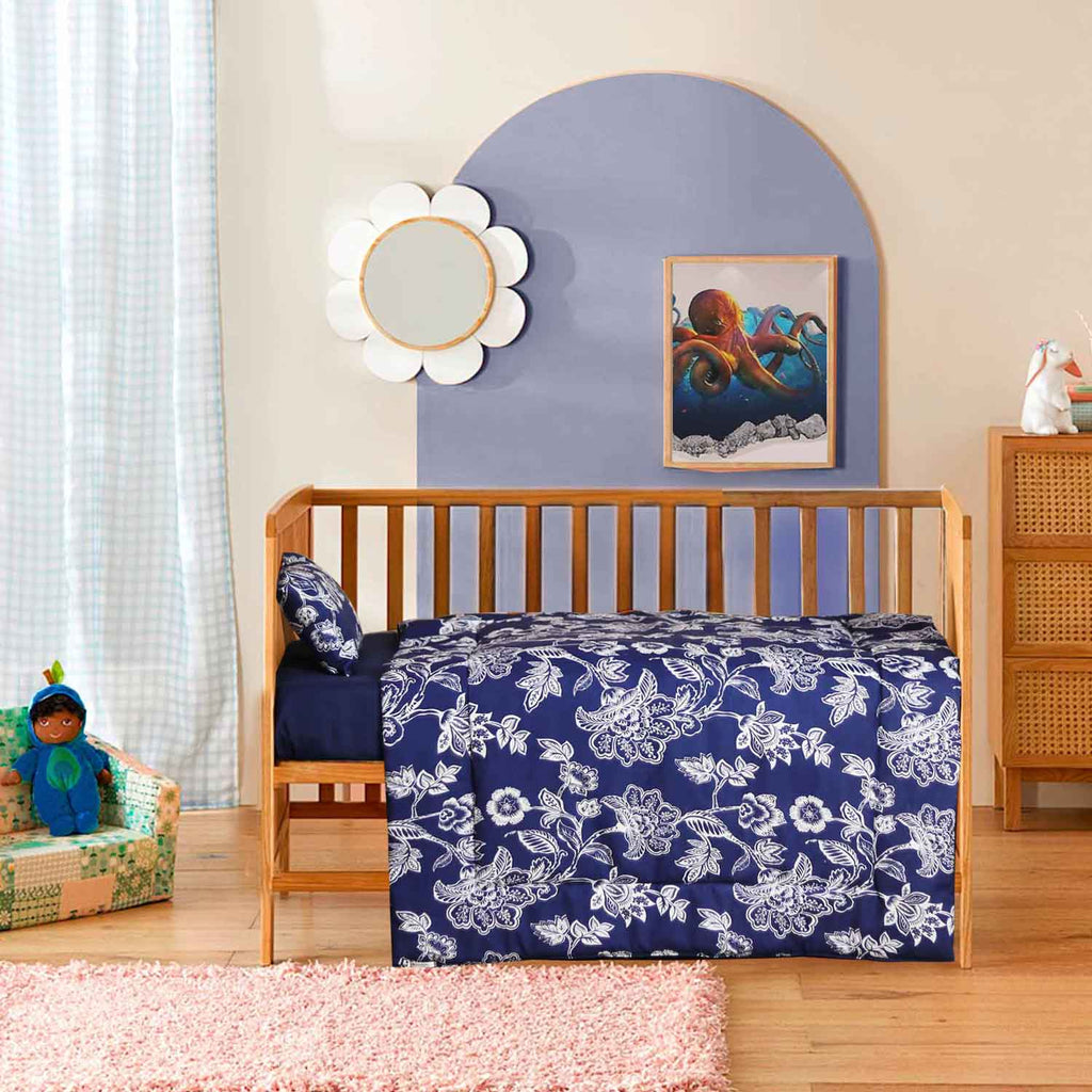 botanical blue baby cot set