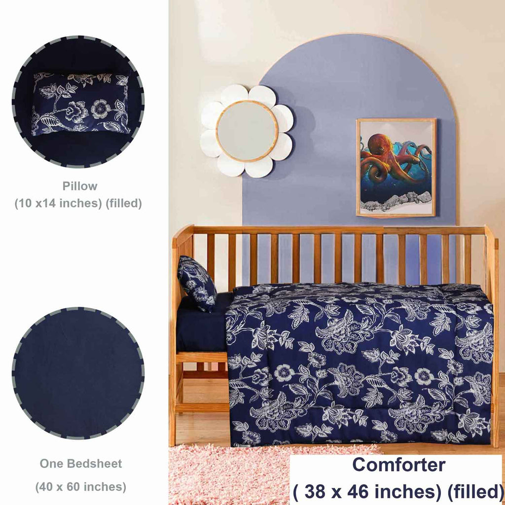 botanical blue baby cot set