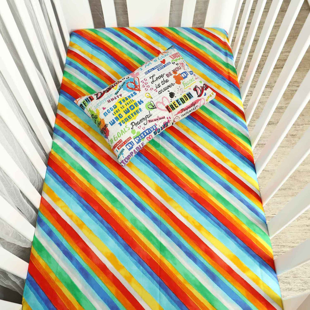 multi rainbow baby bedsheet pillow