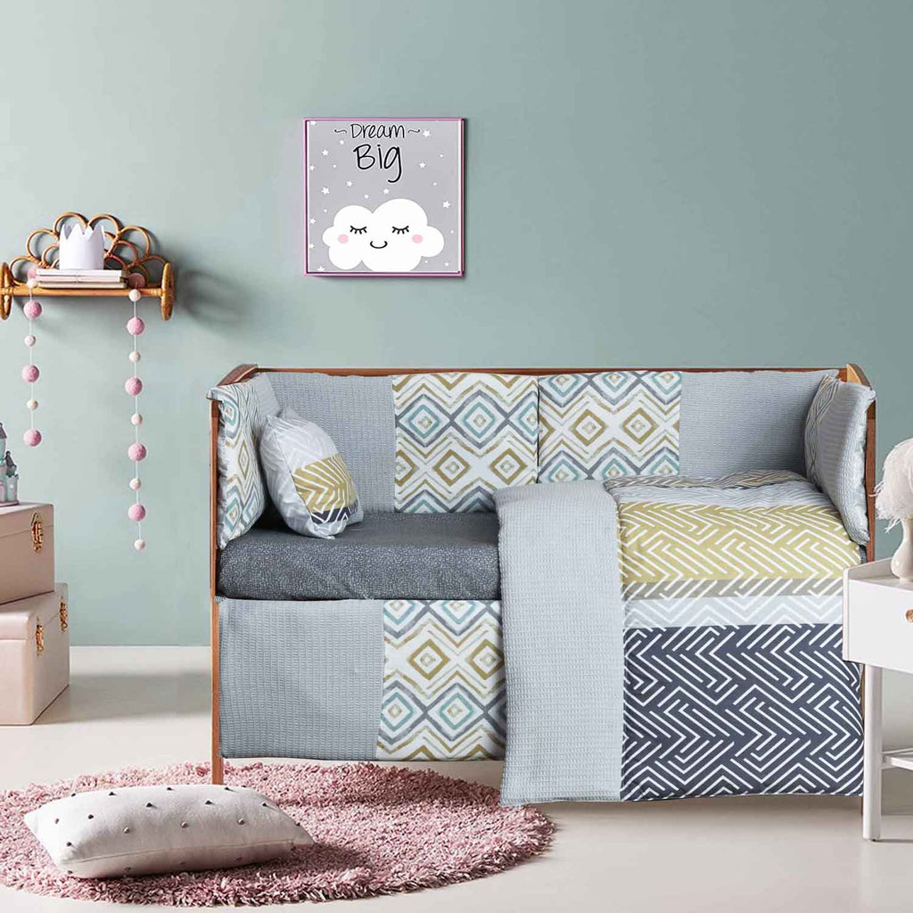 ethnic grey baby cot set