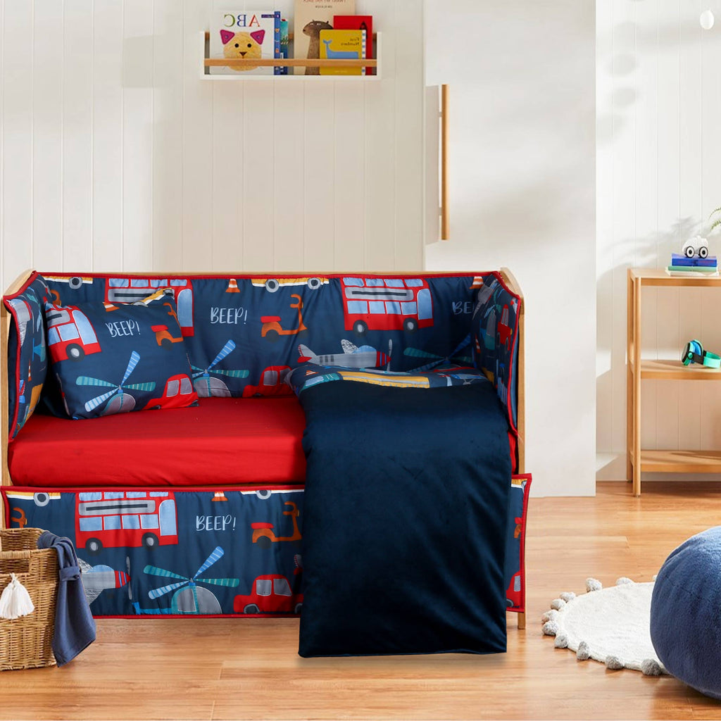 blue cars baby cot set