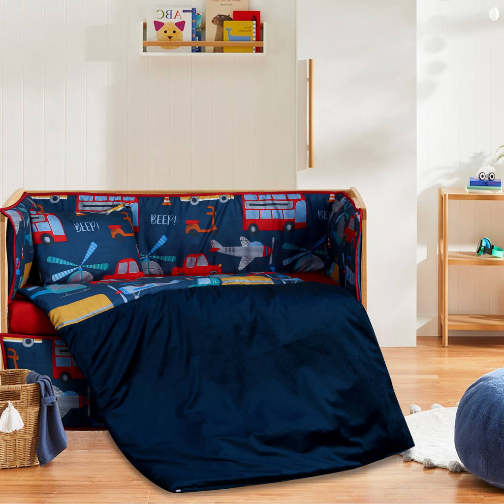 blue cars baby cot set