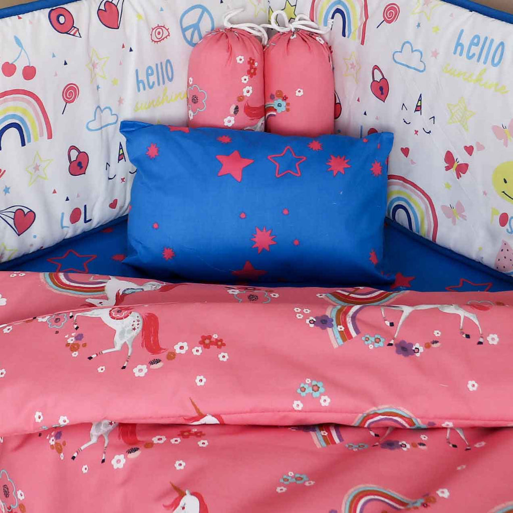 unicorn rainbows baby cot set