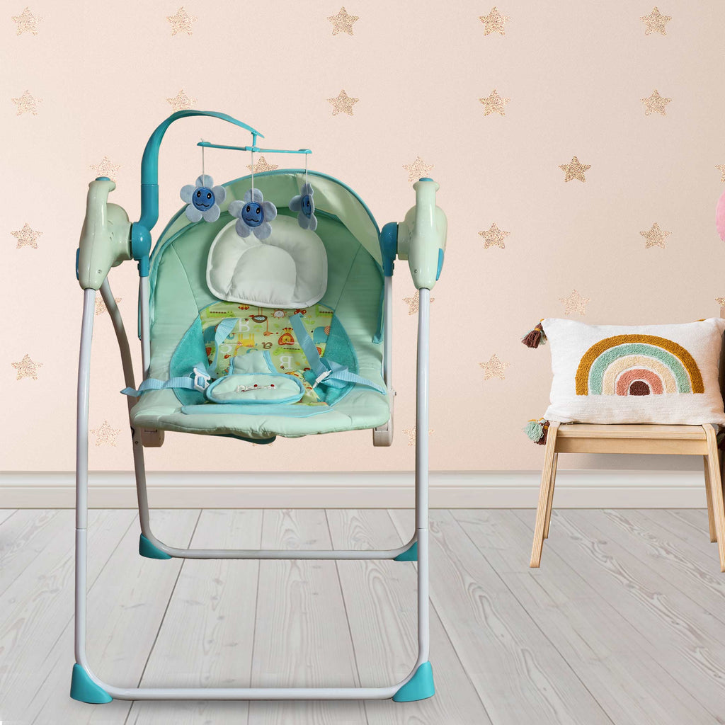 baby blue interactive mosquito net vibrating chair