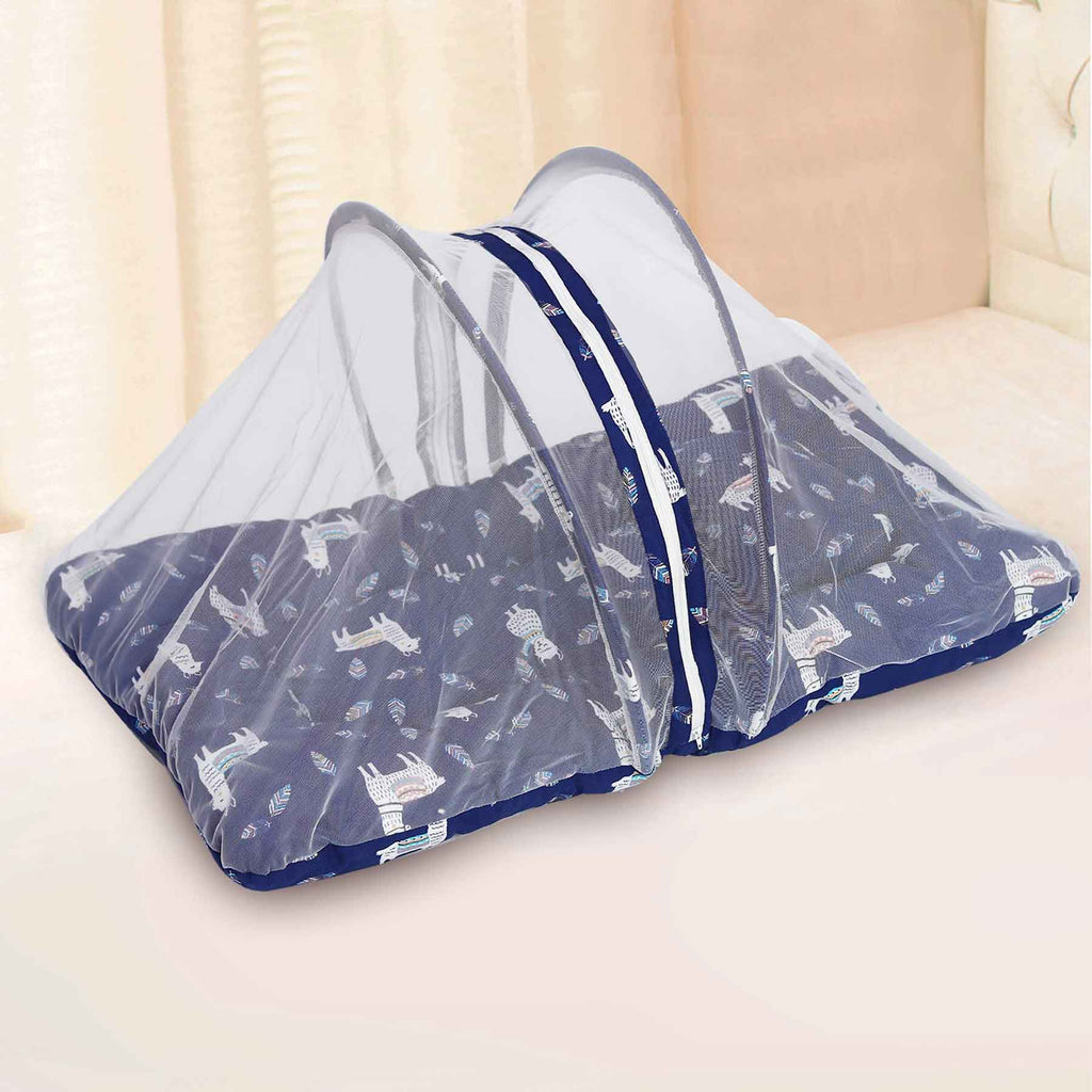 blue llamas mosquito net bed