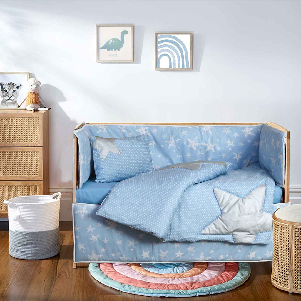 skyblue star baby cot set
