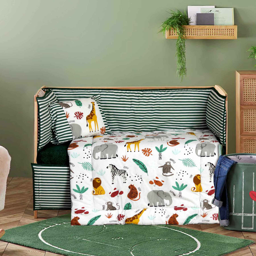 green jungle baby cot set