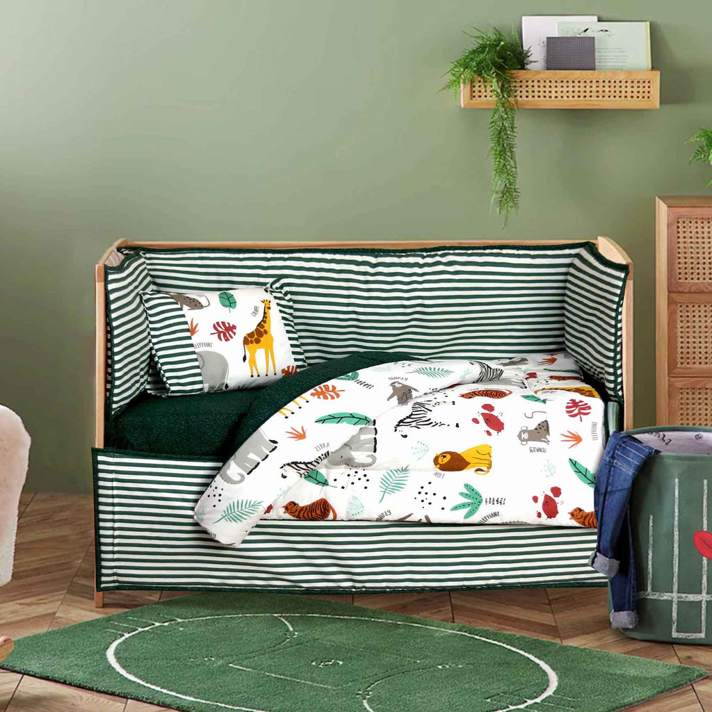 green jungle baby cot set